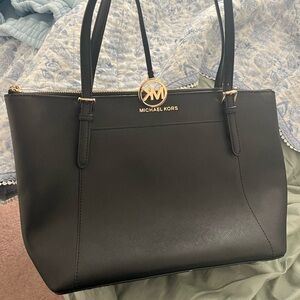 Michael Kors Black Structured Tote with Gold Hardware